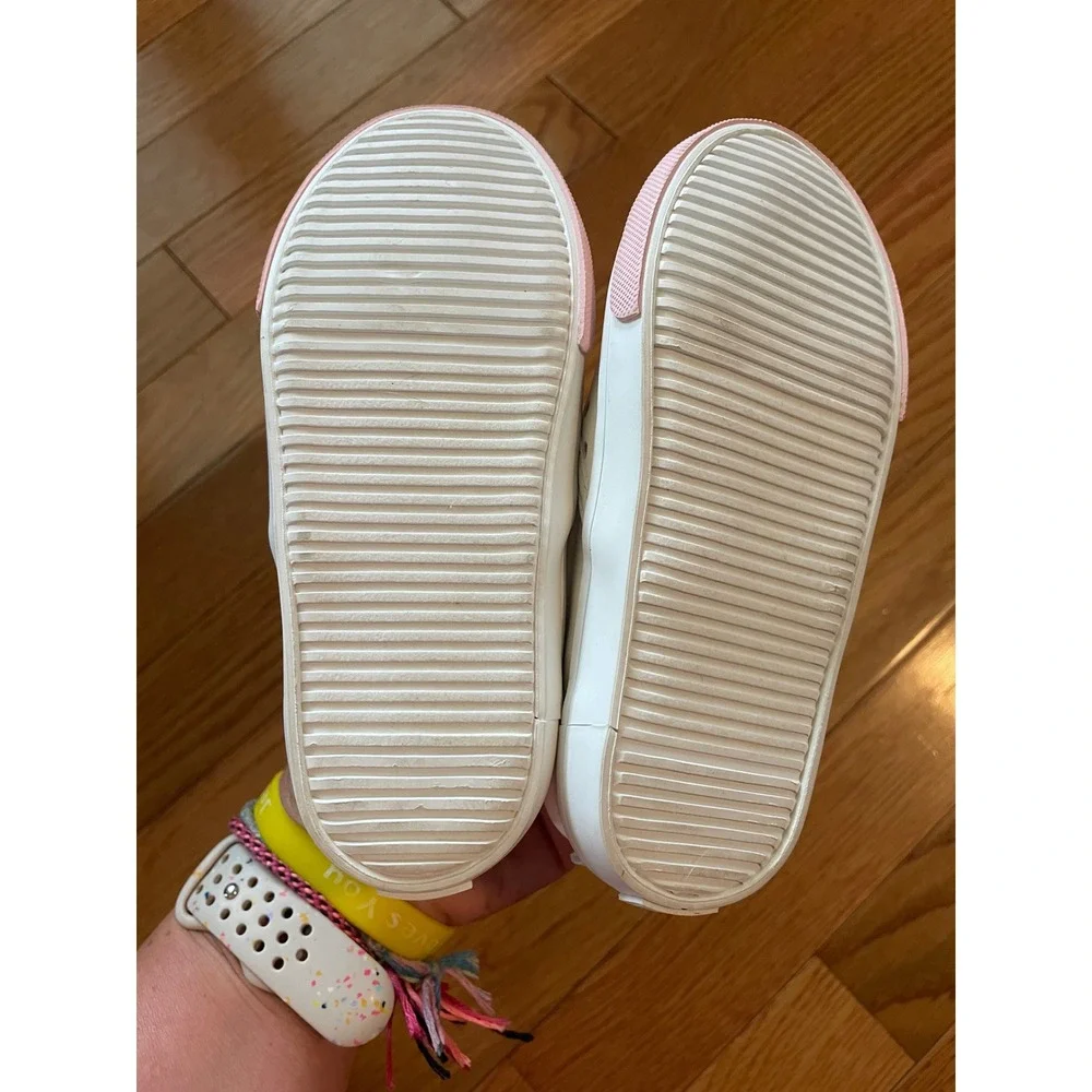 Old Navy Kids White Multi Color Perforated Polka Dot Slip On Sneakers Pink Sole‎